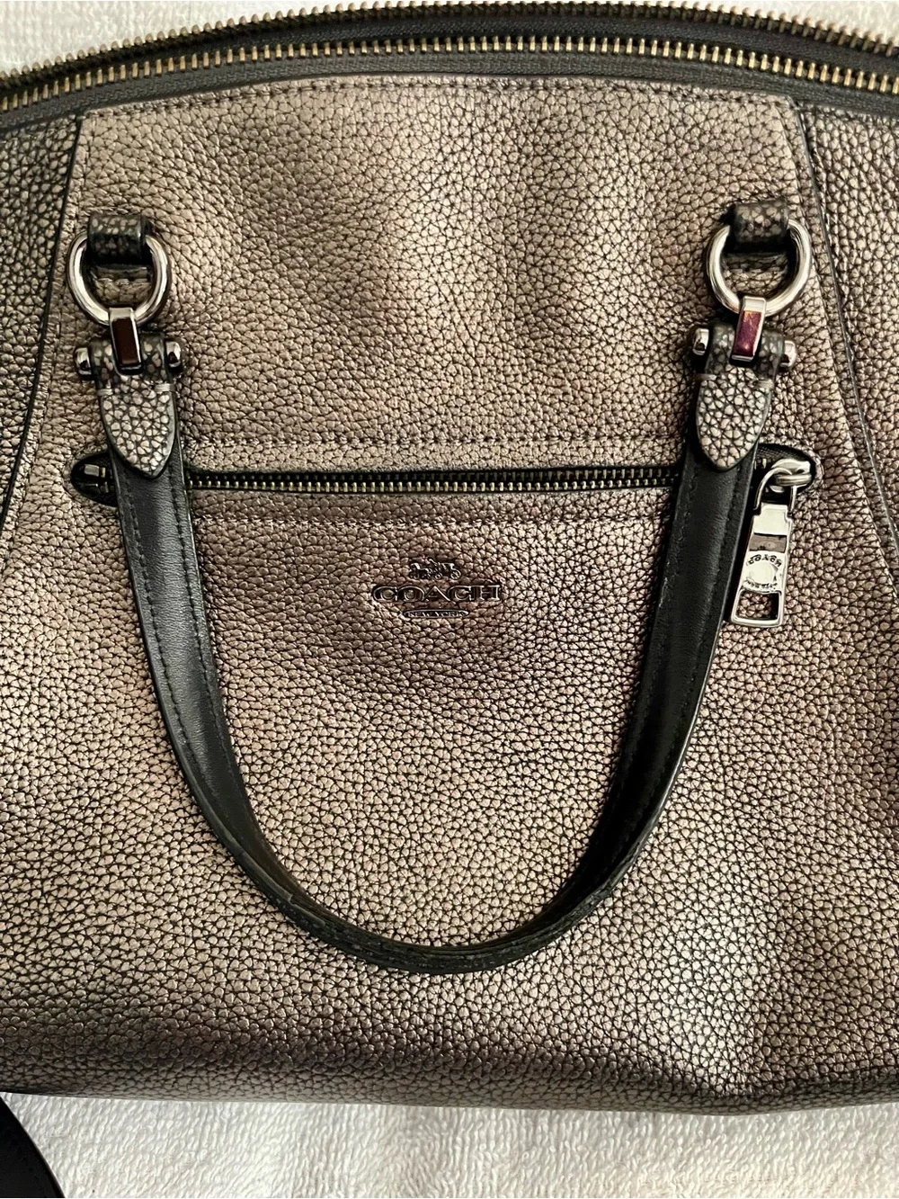 Coach Metallic Bronze Pebbled Leather Satchel with Crossbody Strap - Picture 2 of 6